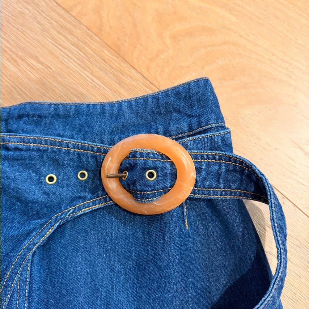 Denim Wrap Skirt with Large Buckle - Picture 3 of 5